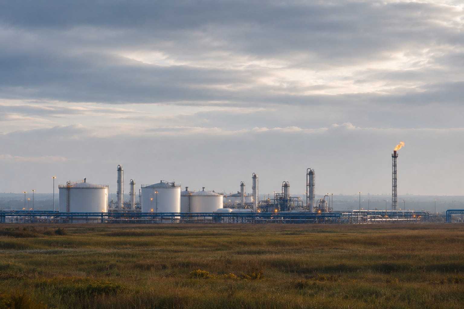 Processing and export facilities at an onshore terminal
